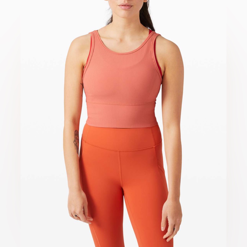 Lululemon Power Pivot Tank Top Ribbed In Rustic Coral Size 6 Ribbed